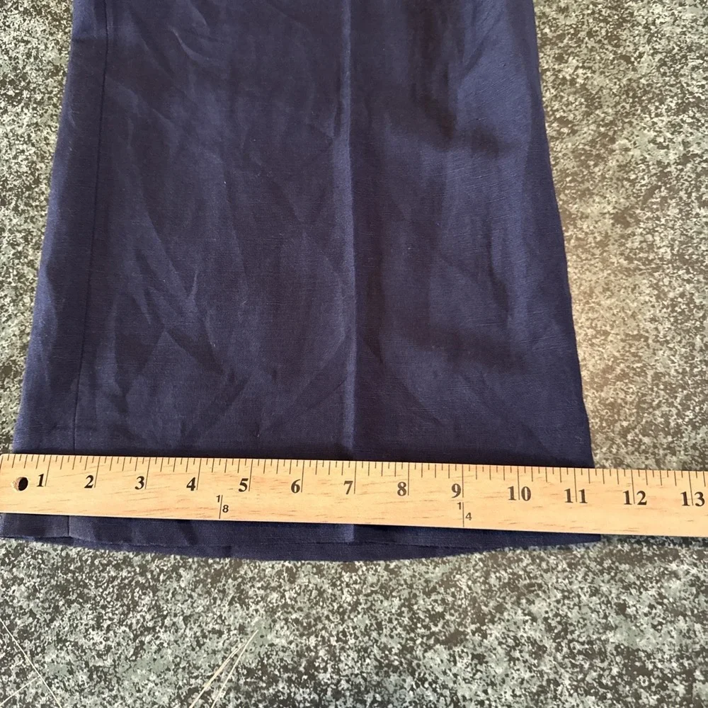 Banana Republic Wide‎ Leg Linen Blend W Sz 12 Blue Flat Front Dress Pants NEW